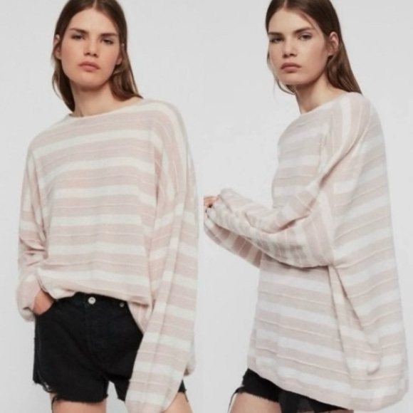 All Saints Sweaters - All Saints Cassia Jumper Striped Oversized Pink and Cream Size XS